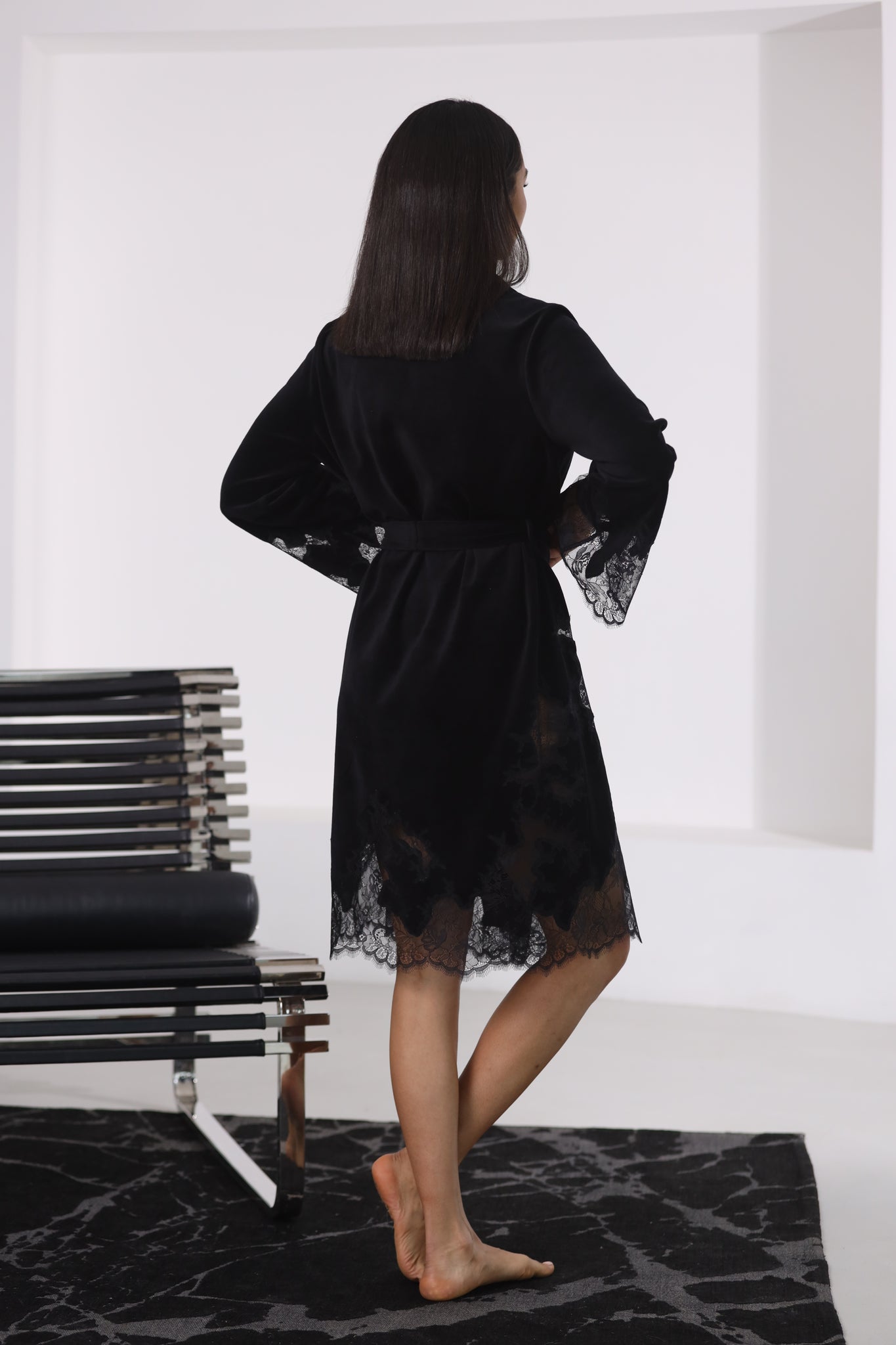 Madeleine black velour robe