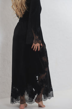 Madeleine black velor long robe