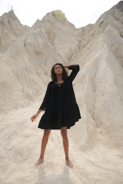 Black linen mini dress 147174