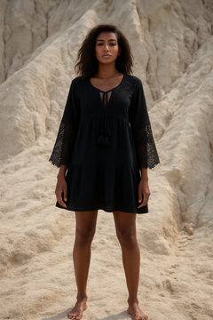 Black linen mini dress 147174