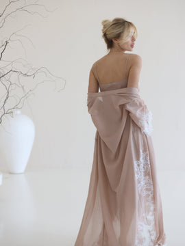 Christina lace-trimmed marquisette long robe