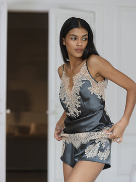 Louise lace-trimmed satin pajama set