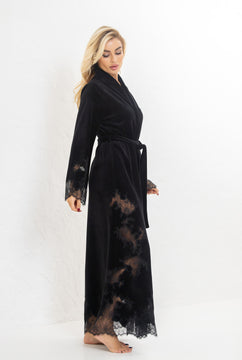 Madeleine black velor long robe