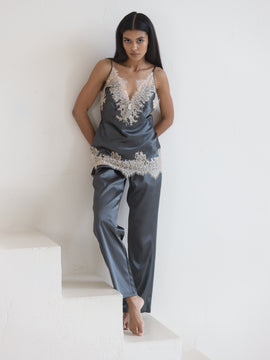 Louise lace-trimmed satin pajamas