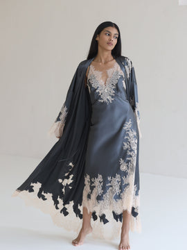 Louise lace-trimmed silk long robe