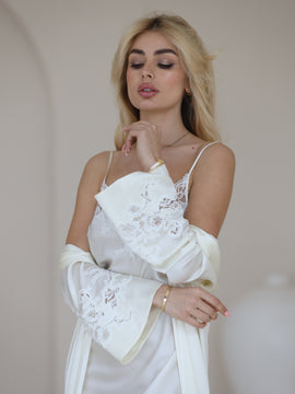 Maddie long ivory silk robe