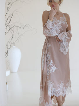 Christina lace-trimmed marquisette long robe