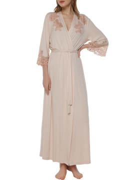 Vaness lace-trimmed maxi viscose robe