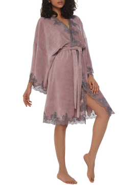 Meriam lace-trimmed velour short robe