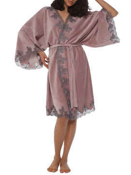 Meriam lace-trimmed velour short robe