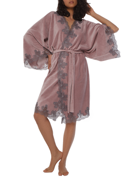 Meriam lace-trimmed velour short robe