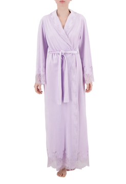 Marielle lace-trimmed velour long robe
