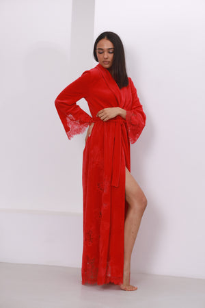 Madeleine red velor long robe