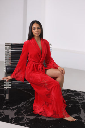 Madeleine red velor long robe