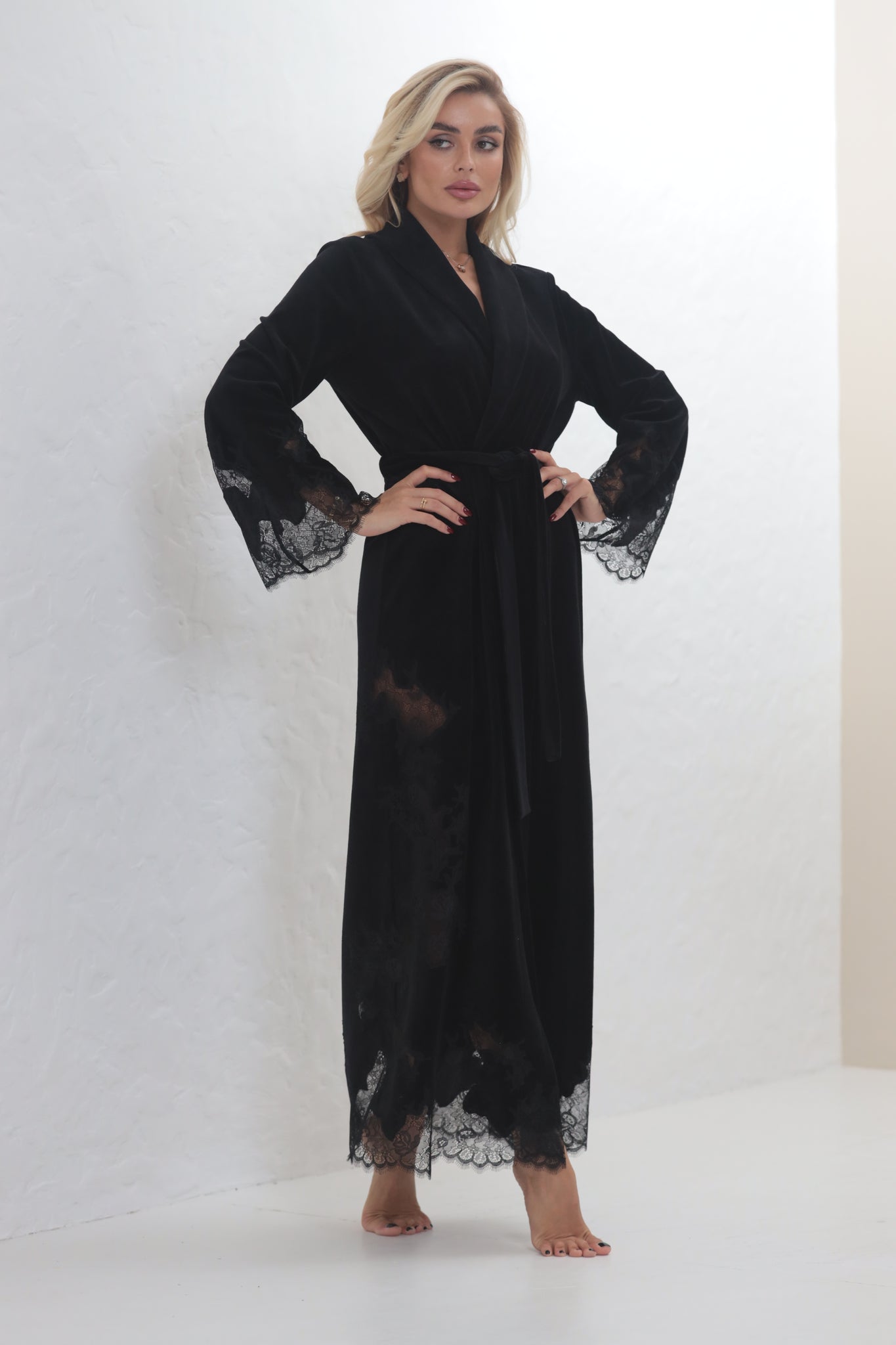 Madeleine black velor long robe