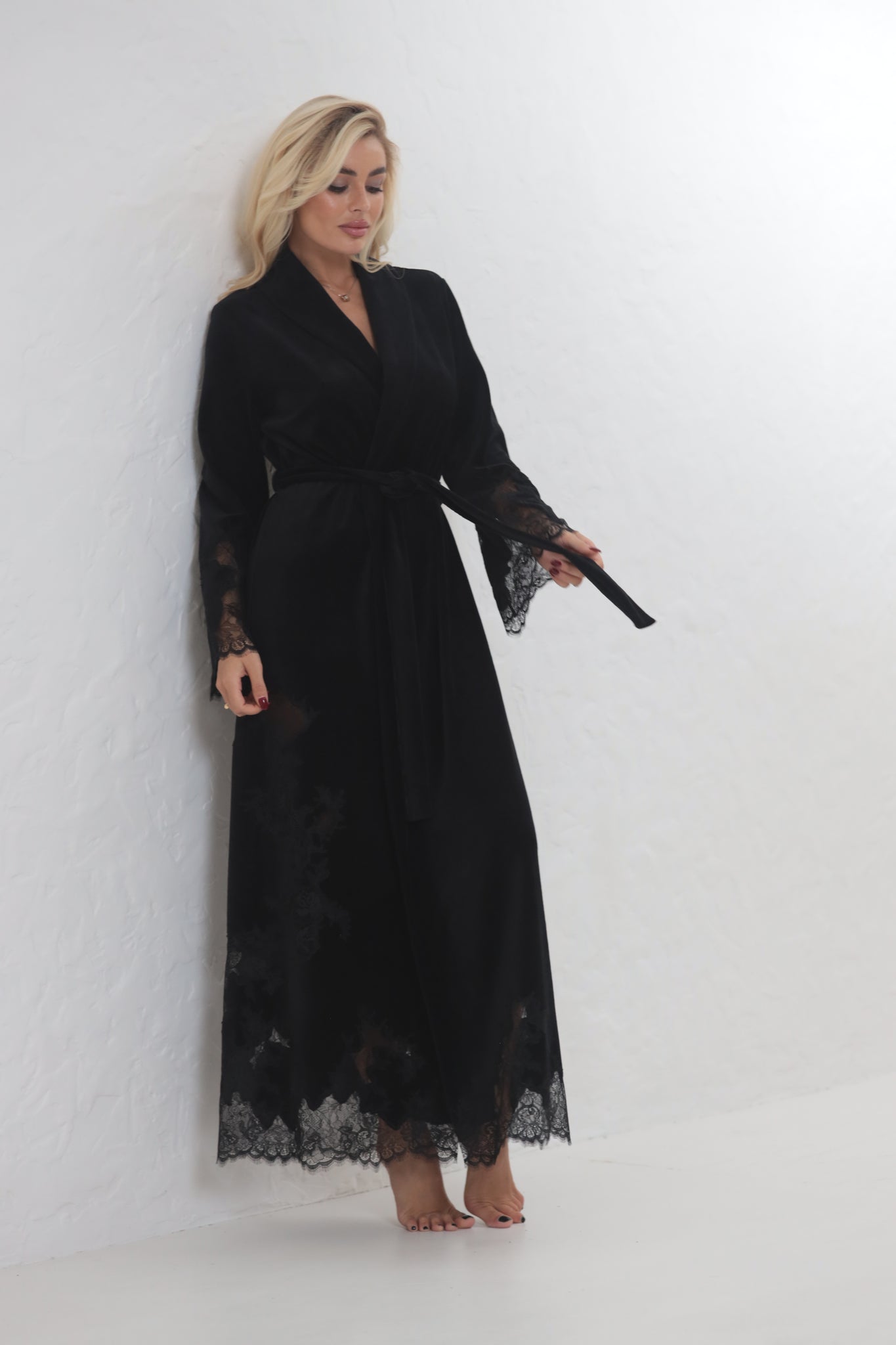 Madeleine black velor long robe