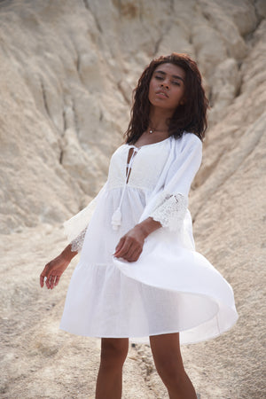 Short Linen Dress White 147174