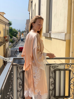 Louise lace-trimmed silk robe