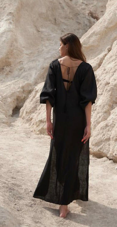 Black linen maxi dress 146172