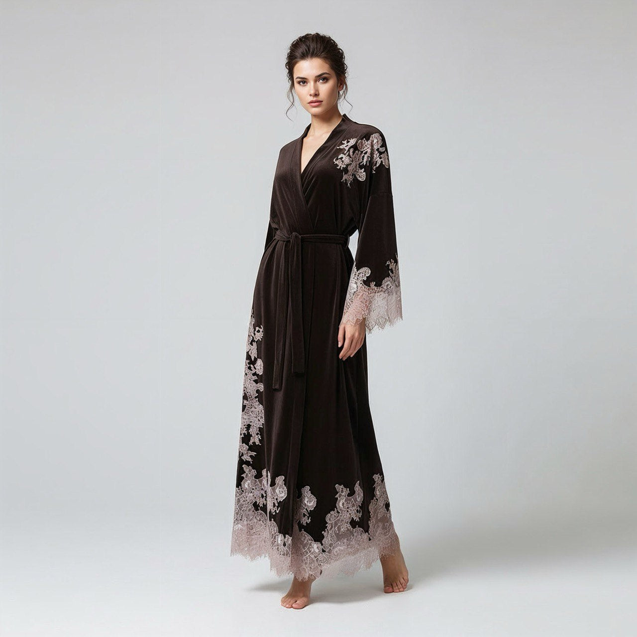 Marseilles brown velour long robe