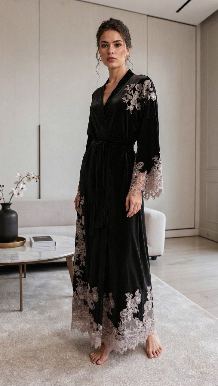 Marseilles brown velour long robe