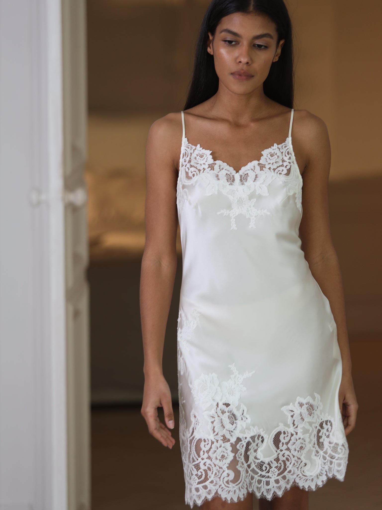 short white silk dress Maddie Silk Nightdress In Ivory