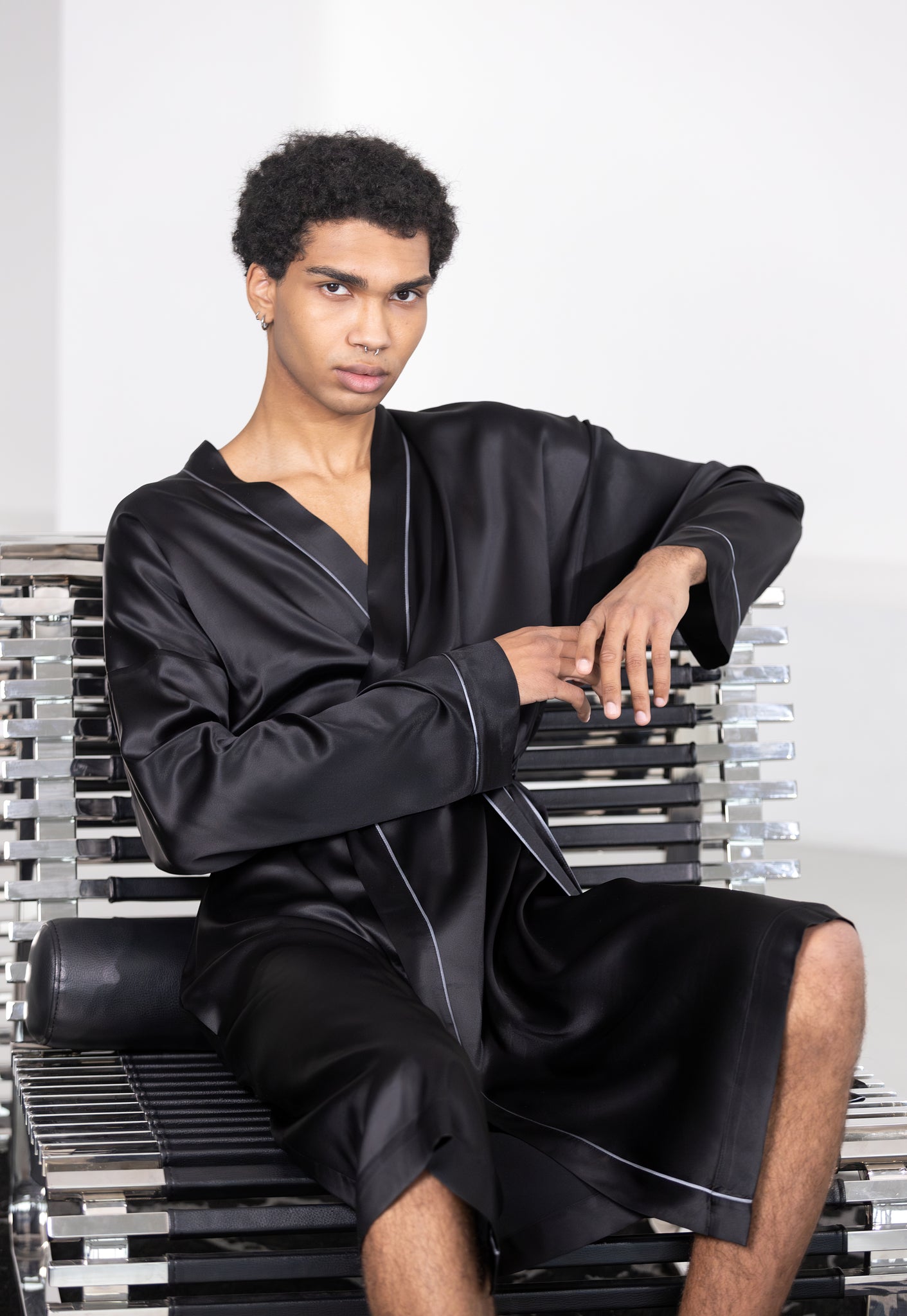 Men's silk black robe