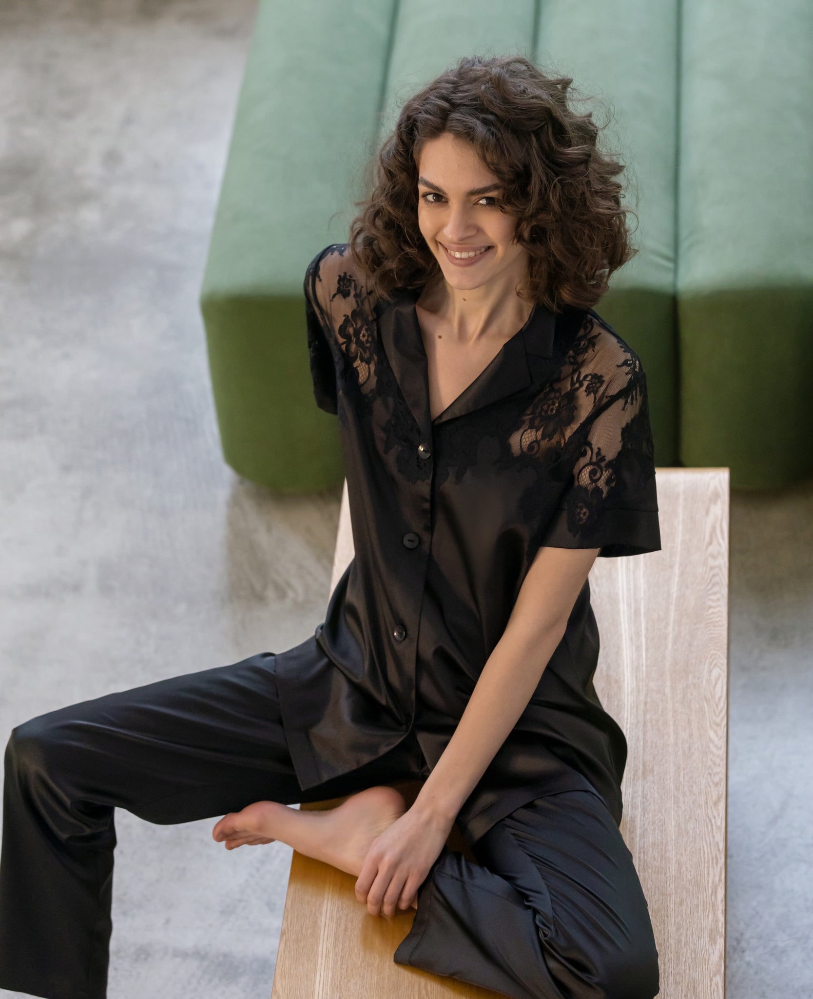 Felina Elysees Satin Pajamas in Black