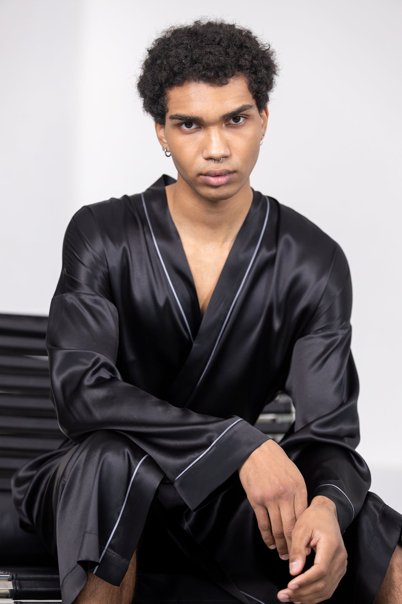 Men's silk black robe