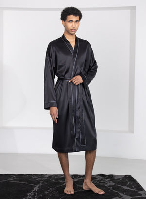 black silk dressing gown mens NK Men 3/4 Robe - Short Silk Robe for Men