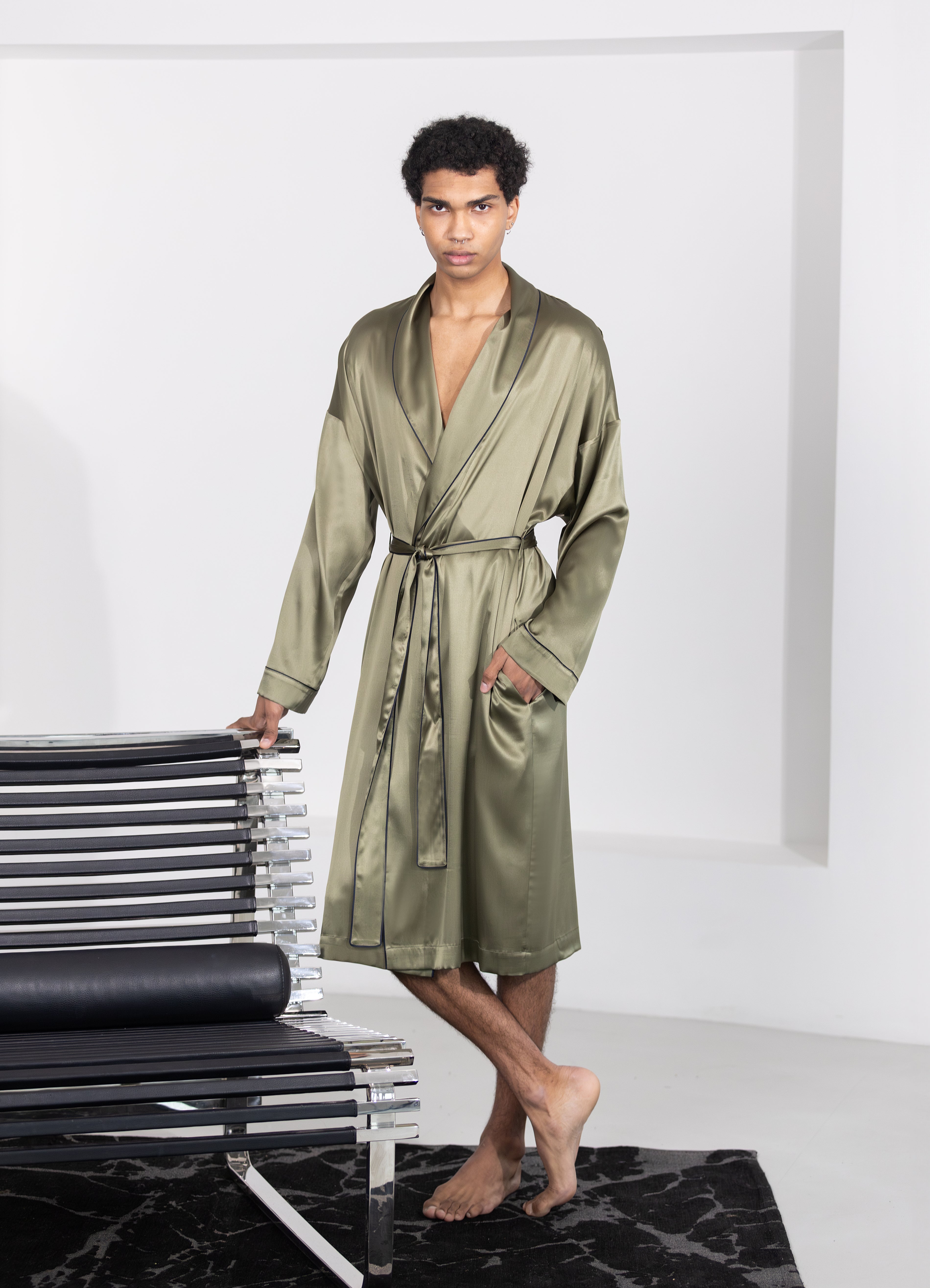 Men's Silk Robe Olive | Luxury Silk Robe by Suavite’ – Suavite.com