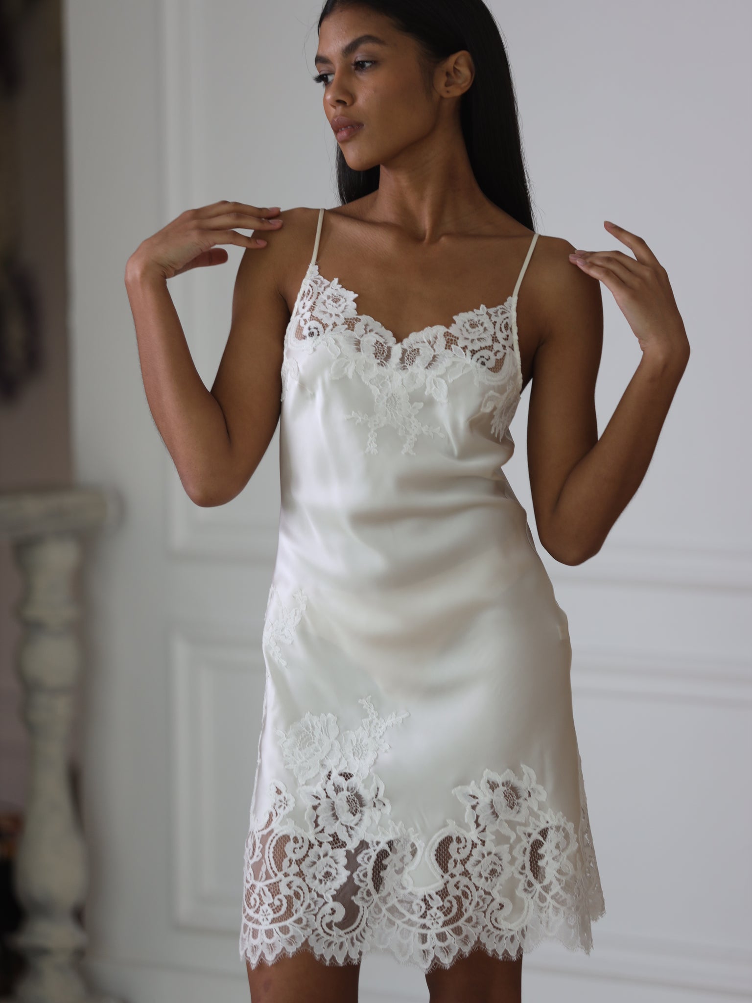 Maddie ivory silk short night dress – Suavite-com