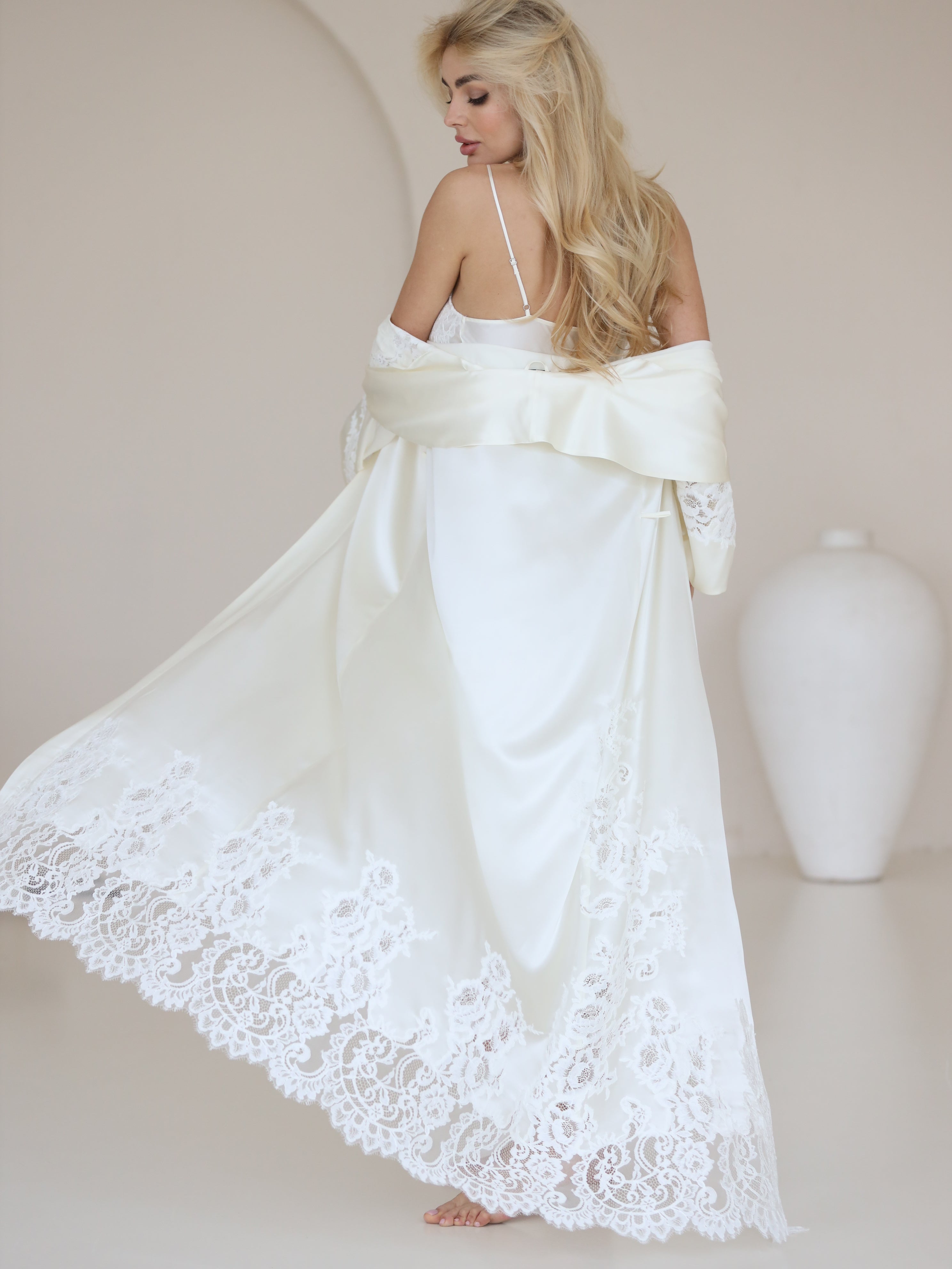 Maddie Silk Long Robe In Ivory | Luxury Robe by Suavite’ – Suavite.com