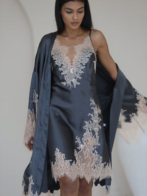 Louise lace-trimmed satin robe