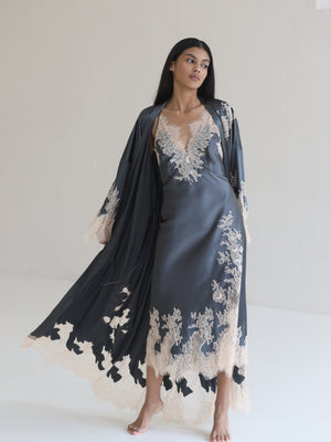 Louise lace-trimmed satin long robe