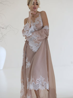 Christina lace-trimmed marquisette long robe
