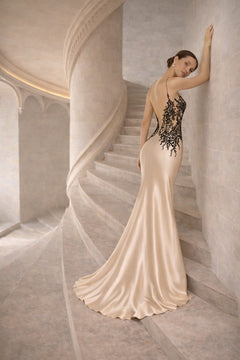 ISABEAU Noir Silk Lace Evening & Bridal Dress