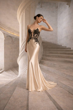 ISABEAU Noir Silk Lace Evening & Bridal Dress