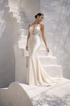 ISABEAU Silk Lace Evening & Bridal Dress In Ivory