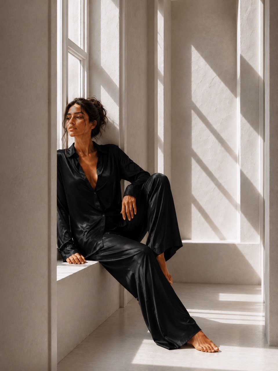 Sérène silk pajamas in black