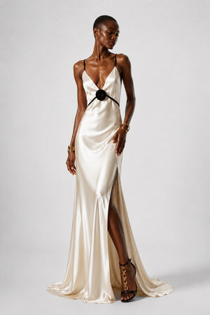 SÉRAPHINE Long Silk Night Dress with Open Back