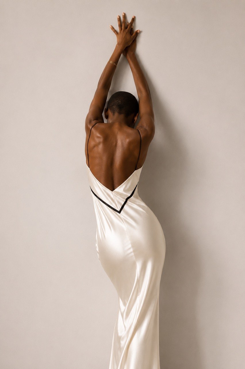 silk date night dress SÉRAPHINE Long with Open Back 61cm/24.0 Hips Waist:W-32 Dress Shirts For Big Transparent