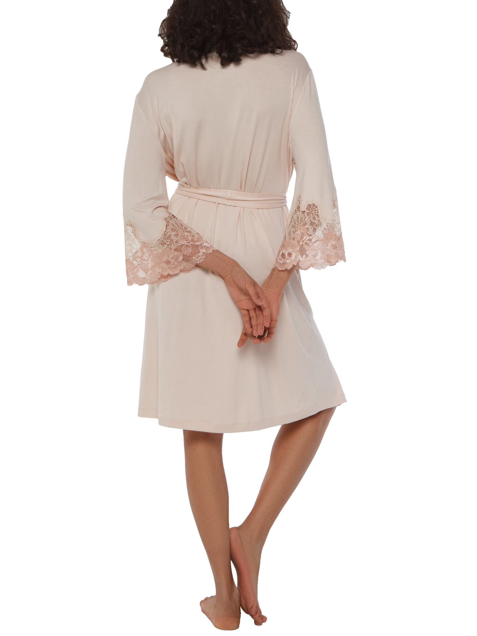 Vaness lace-trimmed short viscose robe