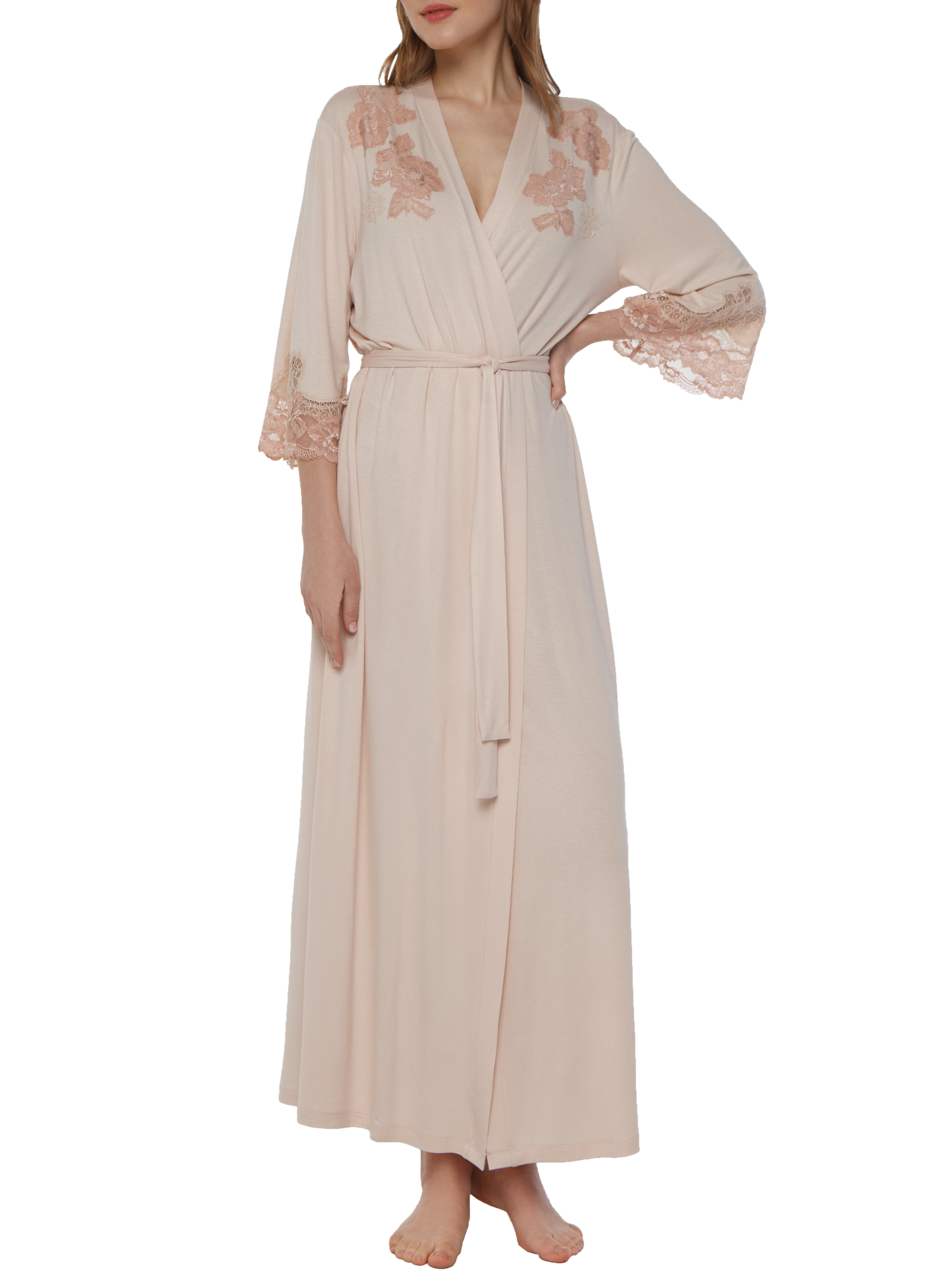 Vaness lace-trimmed maxi viscose robe