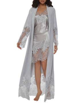 Marielle lace-trimmed light grey velour maxi robe Limited edition