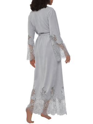 Marielle lace-trimmed light grey velour maxi robe Limited edition