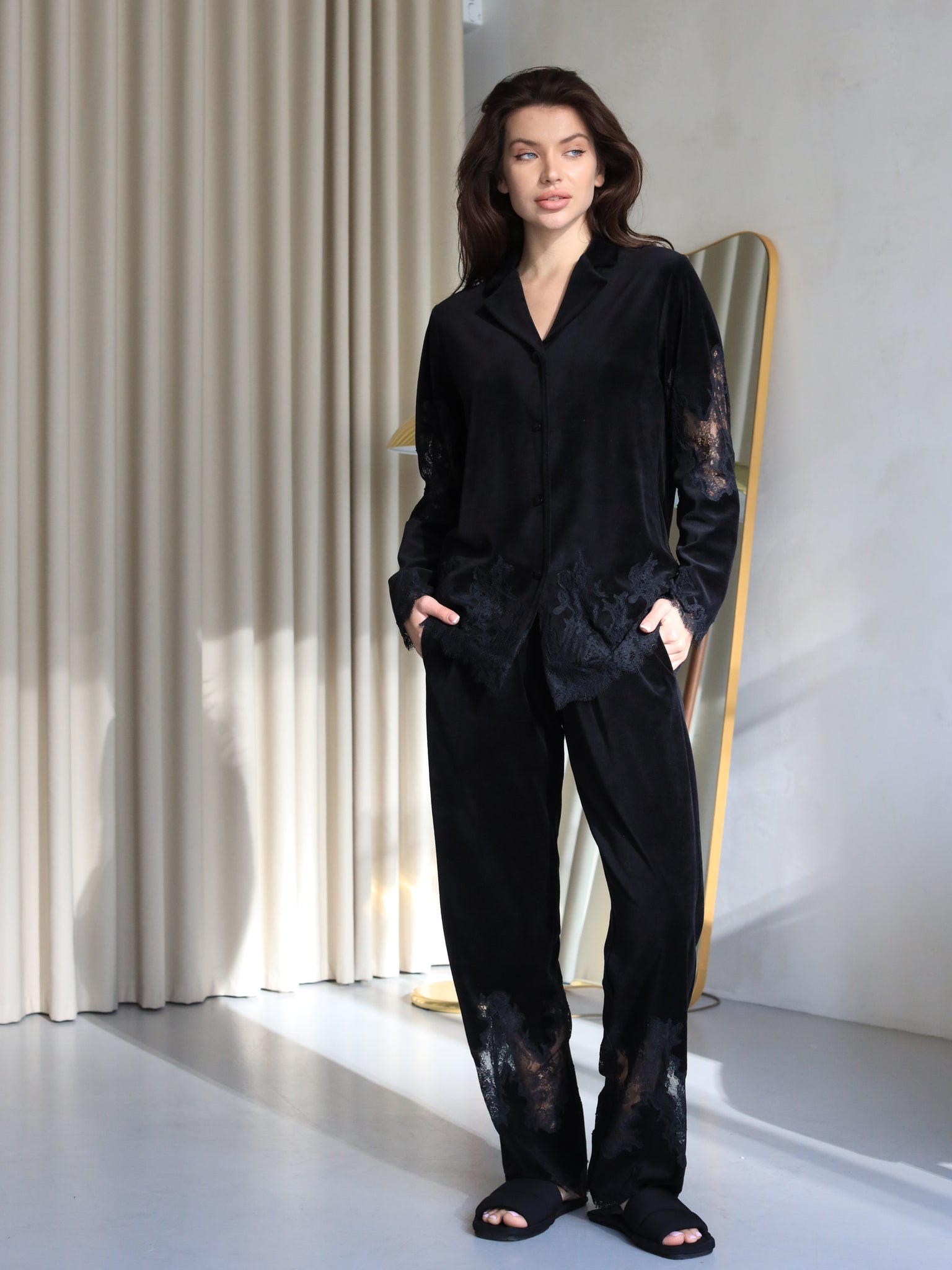 Sofia black velour pajamas