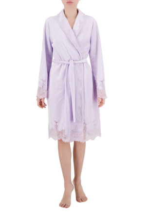 Marielle lace-trimmed velour short robe