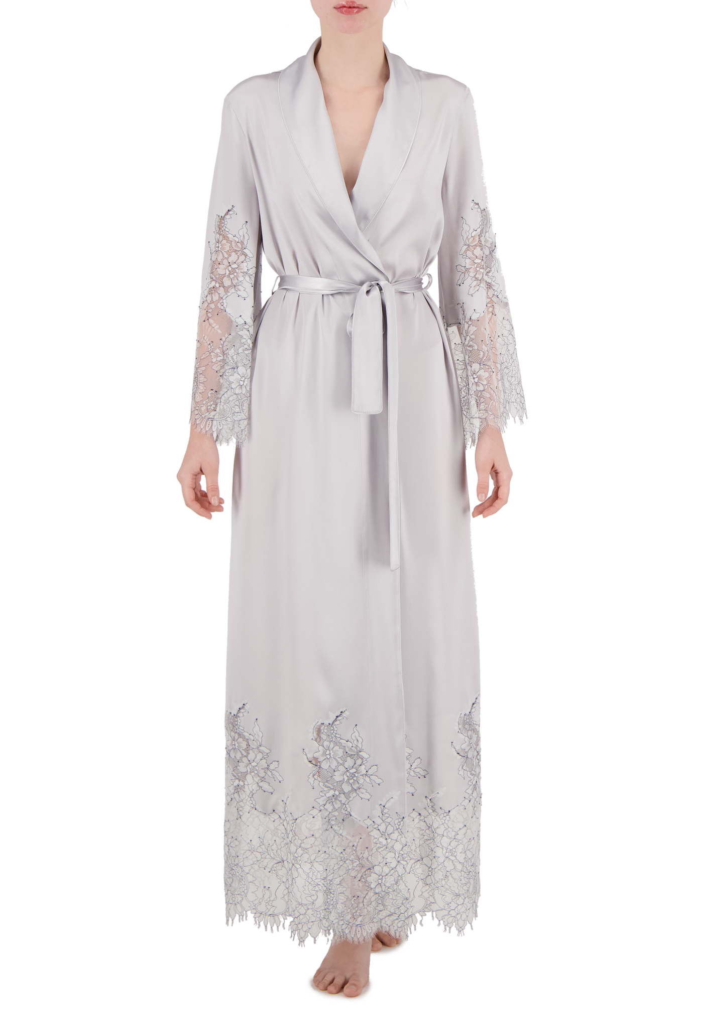Laura lace-trimmed silk long robe Limited edition
