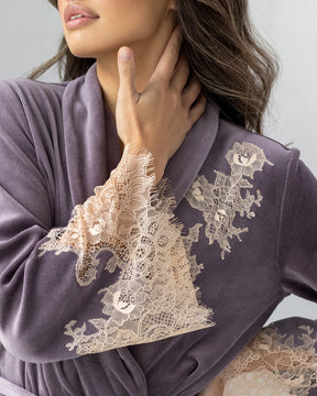 Marielle lace-trimmed velor robe